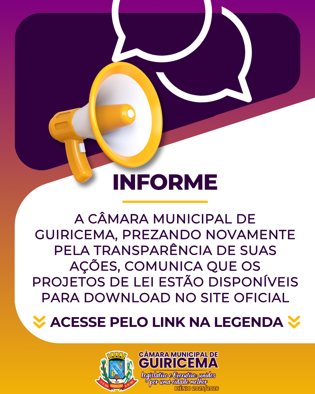 Comunicado a respeito de Projetos de Lei