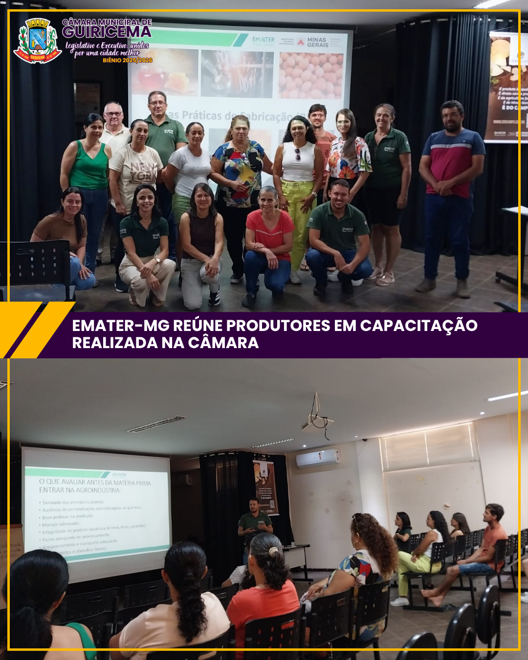 EMATER-MG REÚNE PRODUTORES EM CAPACITAÇÃO REALIZADA NA CÂMARA
